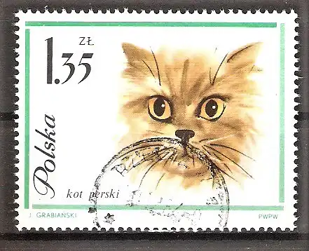 Briefmarke Polen Mi.Nr. 1480 o Katzen 1964 / Persische Katze