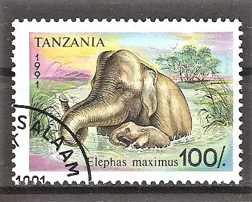 Briefmarke Tanzania Mi.Nr. 1019 o Indischer Elefant (Elephas maximus)