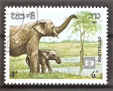 Briefmarke Laos Mi.Nr. 1030 o  Internationale Briefmarkenausstellung HAFNIA ’87 / Elefanten