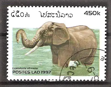 Briefmarke Laos Mi.Nr. 1588 o Elefanten 1997 / Afrikanischer Elefant (Loxodonta africana) im Wasser