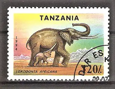 Briefmarke Tanzania Mi.Nr. 1778 o Geschützte Fauna 1994 / Afrikanischer Elefant (Loxodonta africana)