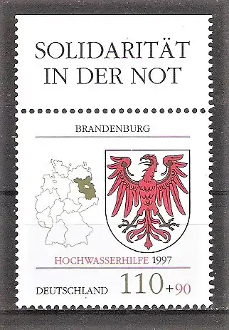 Briefmarke BRD Mi.Nr. 1941 ** Oberrand - Hochwasserhilfe Brandenburg 1997 / Wappen Brandenburgs