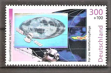 Briefmarke BRD Mi.Nr. 2081 ** Wohlfahrt 1999 - Der Kosmos / Gesamthimmel unter Gammastrahlung (mit Hologrammfolie)