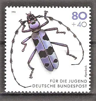 Briefmarke BRD Mi.Nr. 1666 ** Gefährdete Käfer 1993 / Alpenbock (Rosalia alpina)