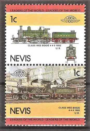 Briefmarke Nevis Mi.Nr. 260-261 ** Dampflokomotiven - Class Wee Bogie 4-4-0 (1882)