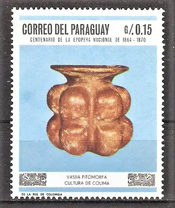 Briefmarke Paraguay Mi.Nr. 1789 ** Präkolumbische Kunst 1967 - Tonvaseaus der Colima-Kultur