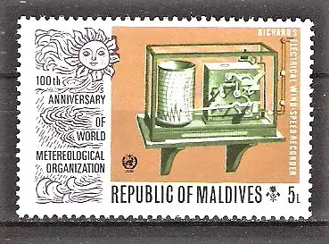 Briefmarke Malediven Mi.Nr. 483 ** Weltorganisation für Meteorologie (WMO) 1973 / Elektronischer Windmesser