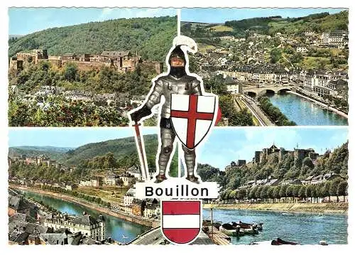 Ansichtskarte Belgien - Bouillon / Mehrbildkarte mit Burg, Stadtansichten und Wappen (1447)