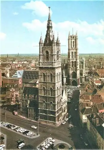 Ansichtskarte Belgien - Gent / Belfried und St. Bavo Kathedrale (1455)