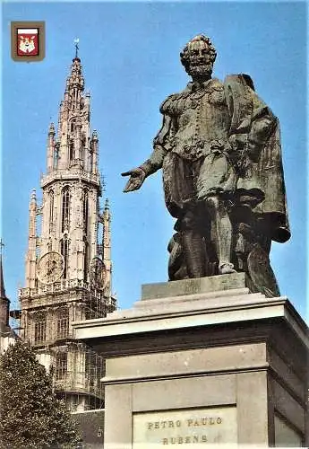 Ansichtskarte Belgien - Antwerpen / Rubens Denkmal vor dem Liebfrauen Dom (1464)