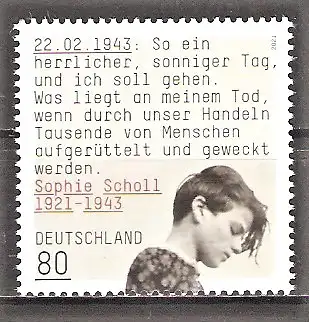 Briefmarke BRD Mi.Nr. 3606 ** 100. Geburtstag von Sophie Scholl 2021 / Deutsche Widerstandskämpferin