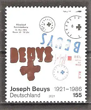 Briefmarke BRD Mi.Nr. 3610 ** 100. Geburtstag von Joseph Beuys 2021 / Deutscher Aktionskünstler, Zeichner, Bildhauer und Medailleur