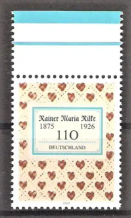Briefmarke BRD Mi.Nr. 2154 ** Oberrand -125. Geburtstag von Rainer Maria Rilke 2000 / Österreichischer Schriftsteller - Bucheinband