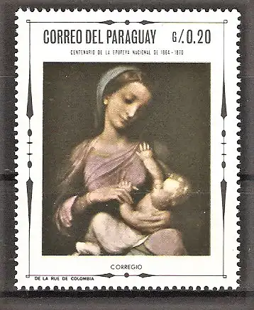 Briefmarke Paraguay Mi.Nr. 1803 ** Weihnachten 1968 - Madonnengemälde / Corregio