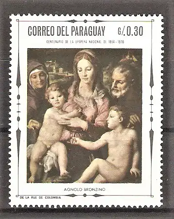 Briefmarke Paraguay Mi.Nr. 1805 ** Weihnachten 1968 - Madonnengemälde / Agnolo Bronzino