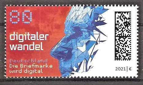Briefmarke BRD Mi.Nr. 3590 ** Digitaler Wandel 2021 / Computergraphik eines menschlichen Gesichtes