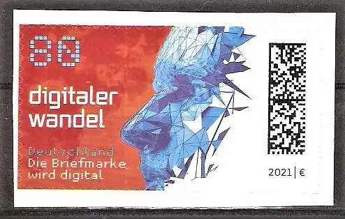 Briefmarke BRD Mi.Nr. 3592 A ** Digitaler Wandel 2021 (selbstklebend aus Folienblatt) / Computergraphik eines menschlichen Gesichts