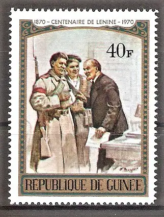 Briefmarke Guinea Mi.Nr. 568 ** 100. Geburtstag Lenins 1970 / "Lenin mit Rotarmisten" - Gemälde von P. V. Wassiliew