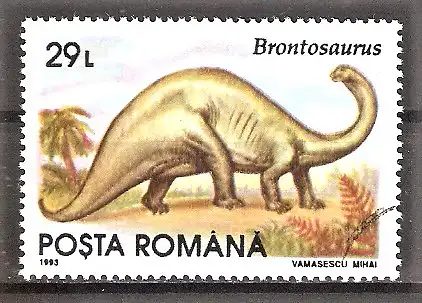 Briefmarke Rumänien Mi.Nr. 4911 o Prähistorische Tiere 1993 / Brontosaurus
