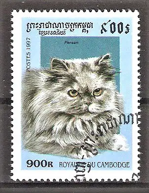 Briefmarke Kambodscha Mi.Nr. 1719 o Katzenrassen 1997 / Perserkatze