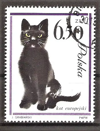 Briefmarke Polen Mi.Nr. 1484 o Europäische Katze