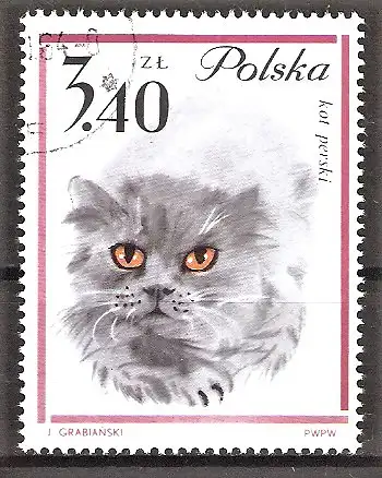 Briefmarke Polen Mi.Nr. 1483 o Katzen 1964 / Persische Katze