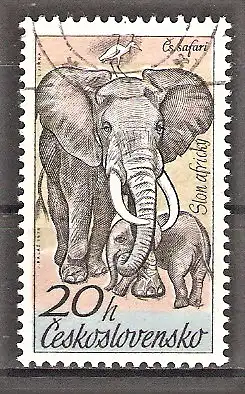 Briefmarke Tschechoslowakei Mi.Nr. 2346 o Afrikanischer Elefant mit Jungem