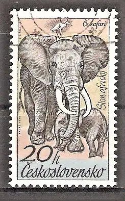 Briefmarke Tschechoslowakei Mi.Nr. 2346 o Tschechoslowakische Safari 1976 / Afrikanischer Elefant mit Jungem