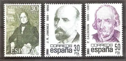 Briefmarke Spanien Mi.Nr. 2534-2536 ** Persönlichkeiten (Schriftsteller) 1982 / Kompletter Satz !