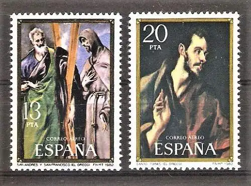 Briefmarke Spanien Mi.Nr. 2552-2553 ** Gemälde von El Greco 1982 / Hl. Andreas, Hl. Franziskus & Hl. Thomas / Kompletter Satz !