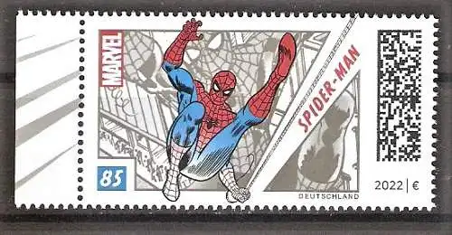 Briefmarke BRD Mi.Nr. 3697 ** Seitenrand links - Superhelden 2022 / Spider-Man - Spider-Man über den Straßen von New York City