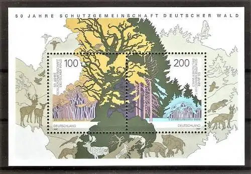 Briefmarke BRD BLOCK 38 ** (Mi.Nr. 1918-1919) 50 Jahre Schutzgemeinschaft Deutscher Wald (SDW) 1997