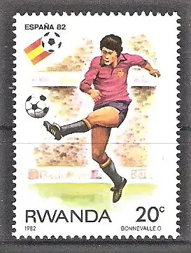 Briefmarke Ruanda Mi.Nr. 1179 ** Fussballweltmeisterschaft Spanien 1982 / Spielszene