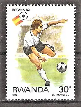 Briefmarke Ruanda Mi.Nr. 1180 ** Fussballweltmeisterschaft Spanien 1982 / Spielszene