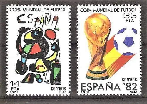 Briefmarke Spanien Mi.Nr. 2532-2533 ** Fussball-Weltmeisterschaft Spanien 1982 / Plakat von Joan Miró & FIFA-Pokal / Kompl. Satz !