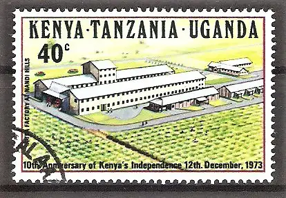 Briefmarke Ostafrikanische Gemeinschaft Mi.Nr. 263 o 10 Jahre Unabhängigkeit Kenias 1973 / Teefabrik in den Nandi Hills