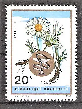 Briefmarke Ruanda Mi.Nr. 342 A ** Afrikanische Heilkräuter und Arzneipflanzen 1969/ Dalmatinische Insektenblume