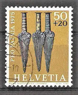 Briefmarke Schweiz Mi.Nr. 1055 o „Pro Patria“: Archäologische Funde 1975 / Vollgriffdolche aus Bronze (18.–16. Jh. v. Chr.)