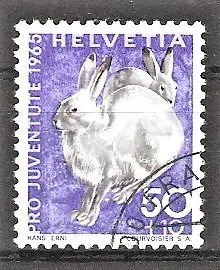 Briefmarke Schweiz Mi.Nr. 830 o „Pro Juventute“ 1965 / Einheimische Wildtiere - Schneehasen (Lepus timidus)