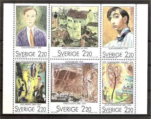 Briefmarke Schweden Mi.Nr. 1495-1500 ** Schwedische Künstler in Paris 1988 / Gemälde / Kompletter Satz !