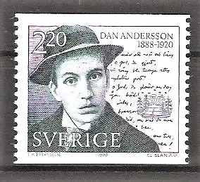 Briefmarke Schweden Mi.Nr. 1508 ** 100. Geburtstag von Dan Andersson 1988 / Schwedischer Dichter