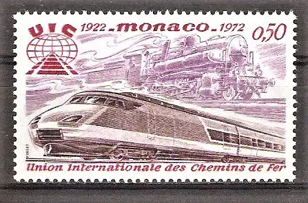 Briefmarke Monaco Mi.Nr. 1034 ** 50 Jahre Internationaler Eisenbahn-Verband 1972