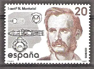 Briefmarke Spanien Mi.Nr. 2792 ** 100. Todestag von Narciso Monturiol 1987 (U-Boot-Konstrukteur)