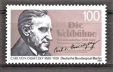 Briefmarke Berlin Mi.Nr. 851 ** 100. Geburtstag von Carl von Ossietzky 1989 (Publizist - Friedensnobelpreis 1935)