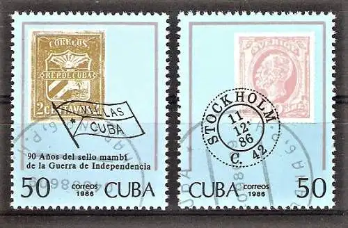 Briefmarke Cuba Mi.Nr. 3033-3034 o Internationale Briefmarkenausstellung STOCKHOLMIA 1986 / Kompletter Satz !