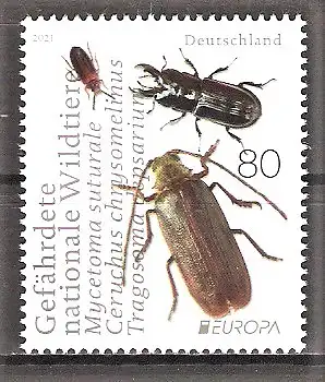 Briefmarke BRD Mi.Nr. 3605 ** Europa CEPT 2021 / Käfer / Harzporling-Düsterkäfer, Rindenschröter, Zottenbock