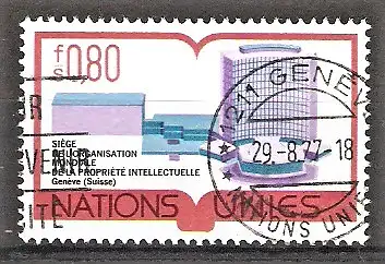 Briefmarke UNO-Genf Mi.Nr. 63 o Weltorganisation für geistiges Eigentum (WIPO) 1977 / WIPO-Gebäude in Genf