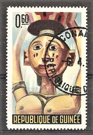 Briefmarke Guinea Mi.Nr. 276 o Masken und Tanzmasken 1965 / Standbild eines jungen Mädchens aus dem Boké-Bezirk