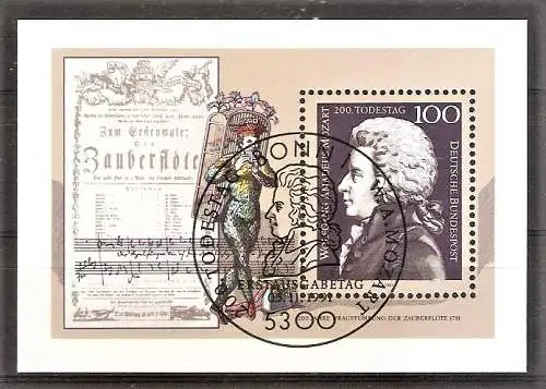 Briefmarke BRD Block 26 o (Mi.Nr. 1571) ESST BONN / Wolfgang Amadeus Mozart 1991