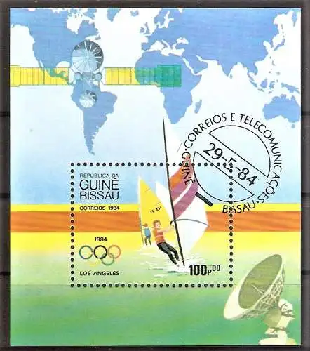 Briefmarke Guinea-Bissau Block 260 o (Mi.Nr. 772) Olympiade Los Angeles 1984 / Windsurfen